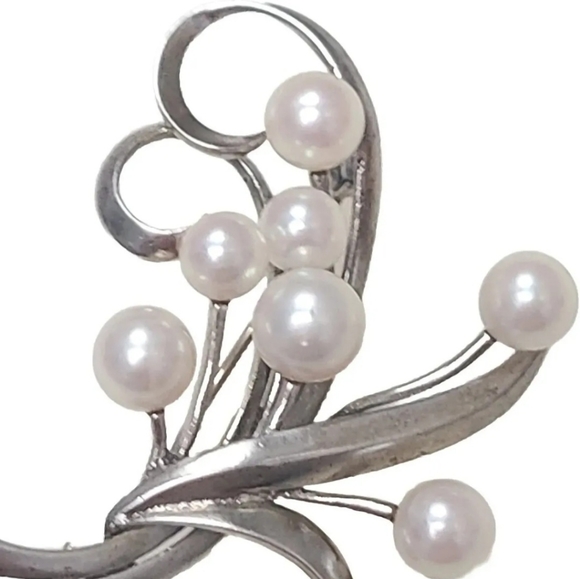 MIKIMOTO Sterling Silver PEARL BROOCH 7 Akoya Japanese PEARL 7.4 G 1.75" BS3 - Picture 2 of 9